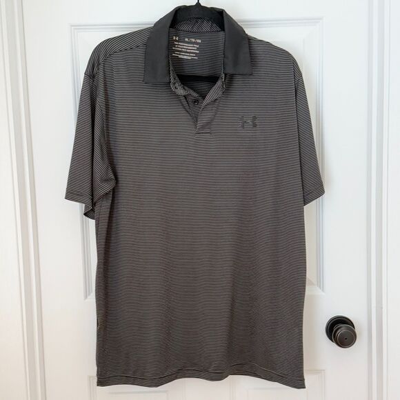 Men Under Armour Performance Polo Golf Shirt in Black Gray Size Extra Large - Picture 1 of 7